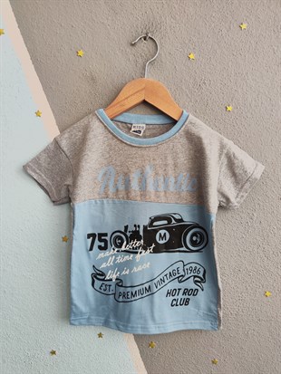 1981 - Araba Baskılı Erkek Çocuk Takım - Mavi