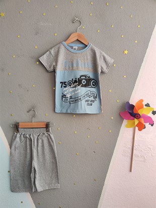 1981 - Araba Baskılı Erkek Çocuk Takım - Mavi