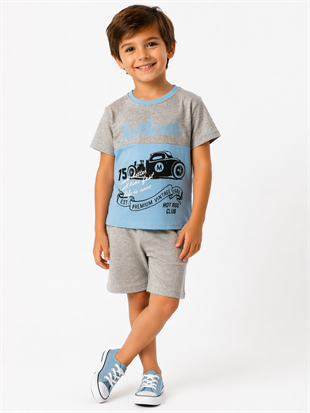 1981 - Araba Baskılı Erkek Çocuk Takım - Mavi