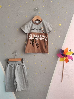 1981 - Ayıcık Baskılı Erkek Çocuk Takım - Kahve