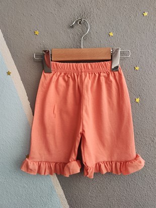 1982 - Karakter Baskılı Kolu Fırfırlı  Kız Takım - Somon