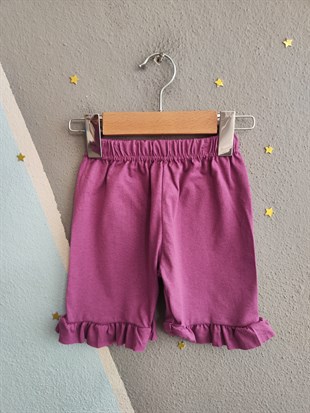 1982 - Karakter Baskılı Kolu Fırfırlı  Kız Takım - Mor