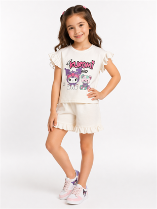 1983 - Karakter Baskılı  Kız Çocuk Takım - Ekru