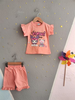 1983 - Karakter Baskılı  Kız Çocuk Takım - Somon