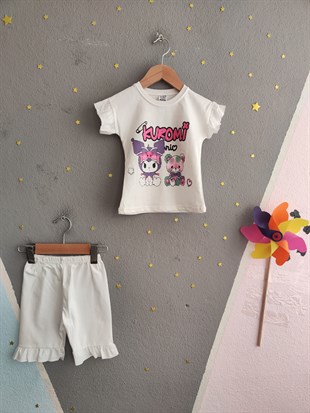 1983 - Karakter Baskılı  Kız Çocuk Takım - Ekru