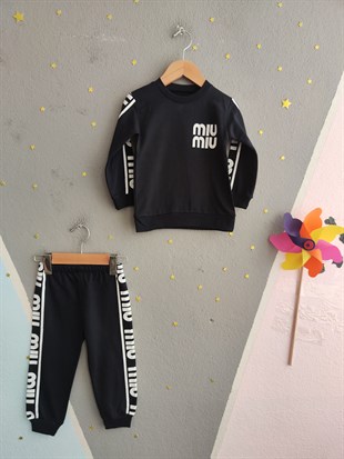1985 - Sportif Baskılı Unisex Çocuk Takım - Siyah