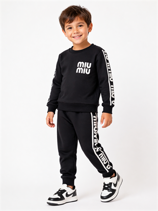 1985 - Sportif Baskılı Unisex Çocuk Takım - Siyah