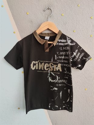 1987 -  Yakalı Şortu Keten Erkek Çocuk Takım - Haki-siyah