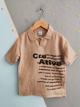 1988 -  Polo Yaka Müslin Kumaş Erkek Çocuk Takım -Bej