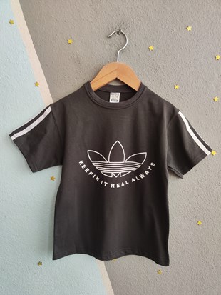 1989 -  Kolları Şeritli  Şortlu Erkek Çocuk Takım - Füme