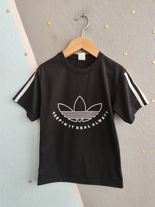 1989 -  Kolları Şeritli  Şortlu Erkek Çocuk Takım - Siyah