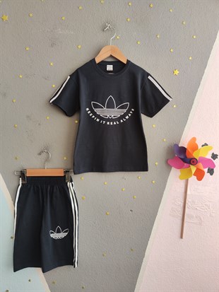 1989 -  Kolları Şeritli  Şortlu Erkek Çocuk Takım - Lacivert