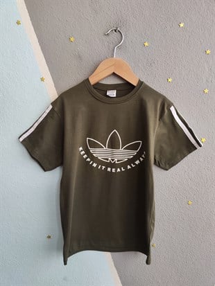 1989 -  Kolları Şeritli  Şortlu Erkek Çocuk Takım - Haki