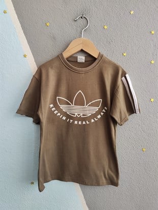 1989 -  Kolları Şeritli  Şortlu Erkek Çocuk Takım - Sütlü Kahve