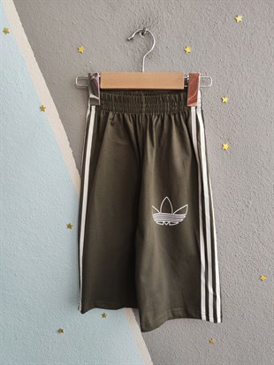 1989 -  Kolları Şeritli  Şortlu Erkek Çocuk Takım - Haki