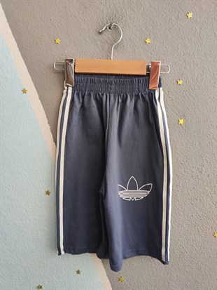 1989 -  Kolları Şeritli  Şortlu Erkek Çocuk Takım -Açık lacivert