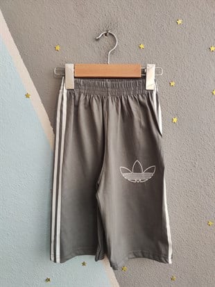 1989 -  Kolları Şeritli  Şortlu Erkek Çocuk Takım -Gri