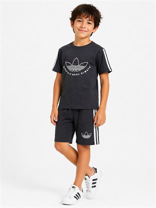 1989 -  Kolları Şeritli  Şortlu Erkek Çocuk Takım - Lacivert