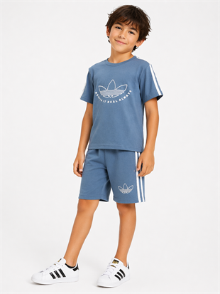 1989 -  Kolları Şeritli  Şortlu Erkek Çocuk Takım -Mavi