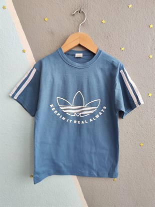 1989 -  Kolları Şeritli  Şortlu Erkek Çocuk Takım -Mavi