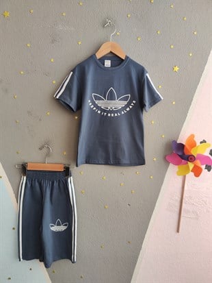 1989 -  Kolları Şeritli  Şortlu Erkek Çocuk Takım -Açık lacivert