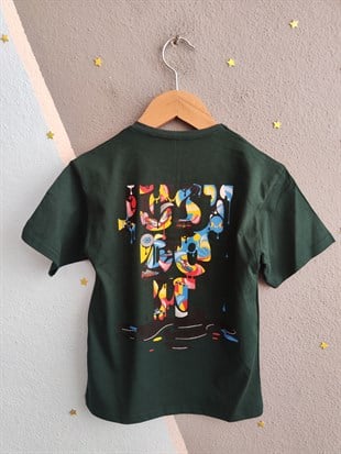 1990-  Önü ve Arkası Baskılı Şortlu Erkek Çocuk Takım - Zümrüt