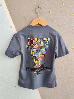 1990-  Önü ve Arkası Baskılı Şortlu Erkek Çocuk Takım - Mavi