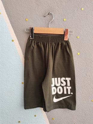 1990-  Önü ve Arkası Baskılı Şortlu Erkek Çocuk Takım - Haki