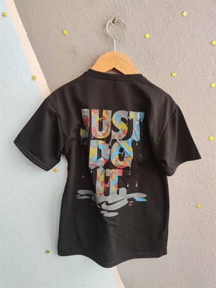 1990-  Önü ve Arkası Baskılı Şortlu Erkek Çocuk Takım - Siyah