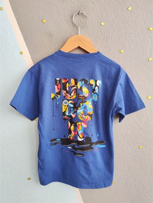 1990-  Önü ve Arkası Baskılı Şortlu Erkek Çocuk Takım - Saks