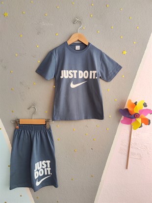 1990-  Önü ve Arkası Baskılı Şortlu Erkek Çocuk Takım - Mavi