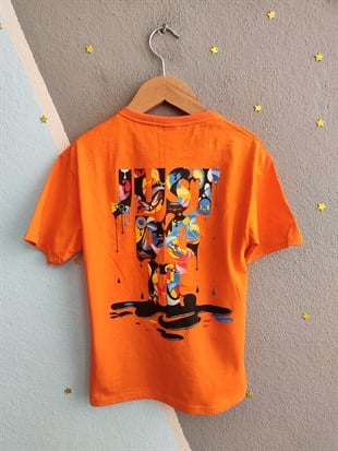 1990-  Önü ve Arkası Baskılı Şortlu Erkek Çocuk Takım - Turuncu