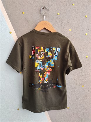 1990-  Önü ve Arkası Baskılı Şortlu Erkek Çocuk Takım - Haki