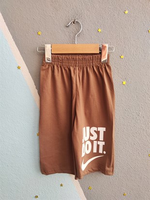 1990-  Önü ve Arkası Baskılı Şortlu Erkek Çocuk Takım - Kahve