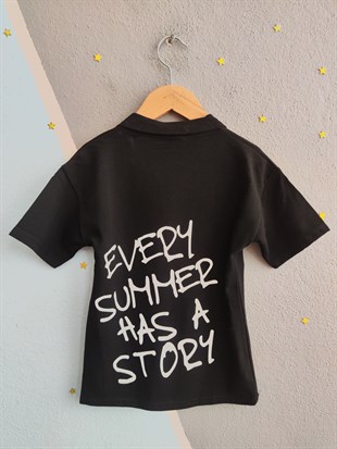 1991-  Every Summer Baskılı Yakalı ve Şortlu Erkek Çocuk Takımı - Siyah