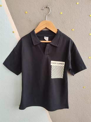 1991-  Every Summer Baskılı Yakalı ve Şortlu Erkek Çocuk Takımı - Lacivert