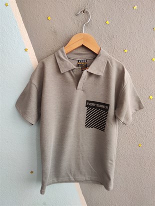 1991-  Every Summer Baskılı Yakalı ve Şortlu Erkek Çocuk Takımı - Gri