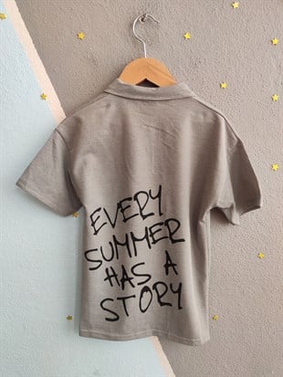 1991-  Every Summer Baskılı Yakalı ve Şortlu Erkek Çocuk Takımı - Gri