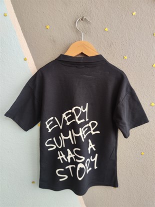 1991-  Every Summer Baskılı Yakalı ve Şortlu Erkek Çocuk Takımı - Lacivert