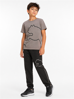 1992- Önü Baskılı Üstü Tişört Altı Eşofman Erkek Çocuk Takımı - Füme