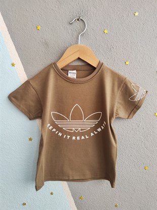 1994 - Tişörtü Baskılı Eşofman Altı Lastikli Yazlık Erkek  Çocuk Takımı - Vizon