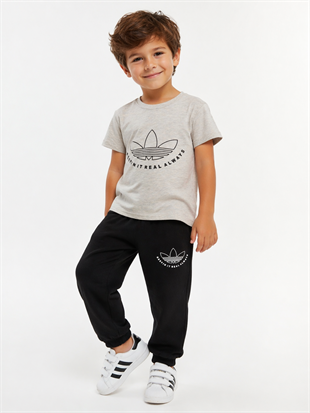 1994 - Tişörtü Baskılı Eşofman Altı Lastikli Yazlık Erkek  Çocuk Takımı - Gri