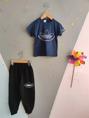 1994 - Tişörtü Baskılı Eşofman Altı Lastikli Yazlık Erkek  Çocuk Takımı - Lacivert