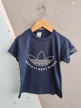 1994 - Tişörtü Baskılı Eşofman Altı Lastikli Yazlık Erkek  Çocuk Takımı - Lacivert