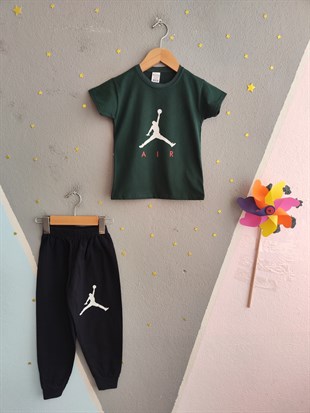 1995 - Basketbol Temalı Eşofman Altı Lastikli Erkek  Çocuk Takımı - Haki