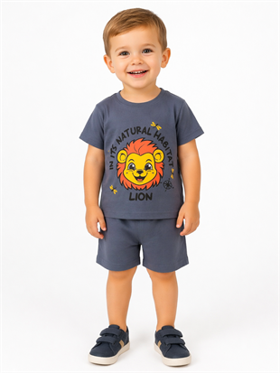 1997 - Aslan Baskılı Kısa Kollu Erkek  Çocuk Takımı - Lacivert