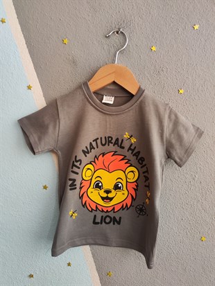 1997 - Aslan Baskılı Kısa Kollu Erkek  Çocuk Takımı - Füme