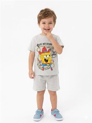 1998 - Karakter Baskılı Kısa Kollu Erkek  Çocuk Takımı - Gri