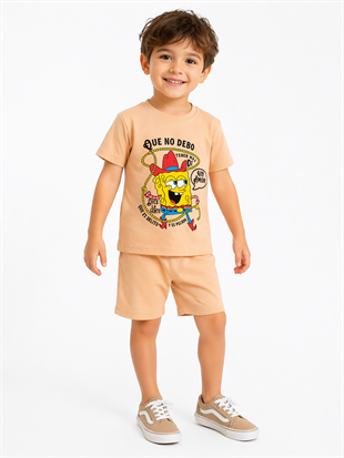 1998 - Karakter Baskılı Kısa Kollu Erkek  Çocuk Takımı - Bej