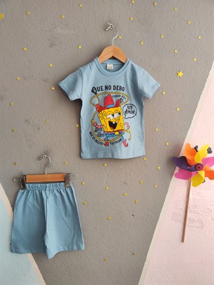 1998 - Karakter Baskılı Kısa Kollu Erkek  Çocuk Takımı - Mavi